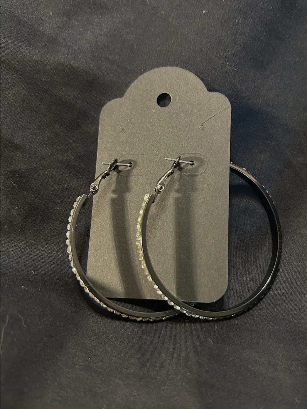 Crystal-Accented Silver Hoop Earrings - Clear Stone Sparkle